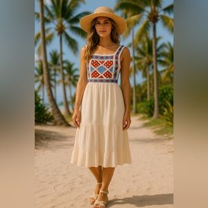 h.i.p. Red and Blue Sleeveless‎ Sundress with crochet top